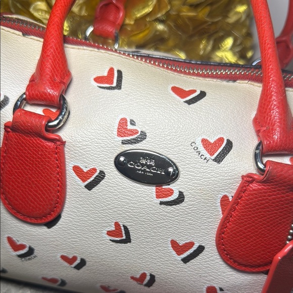 Coach Red and Cream Heart Satchel with Detachable Strap - Picture 4 of 16